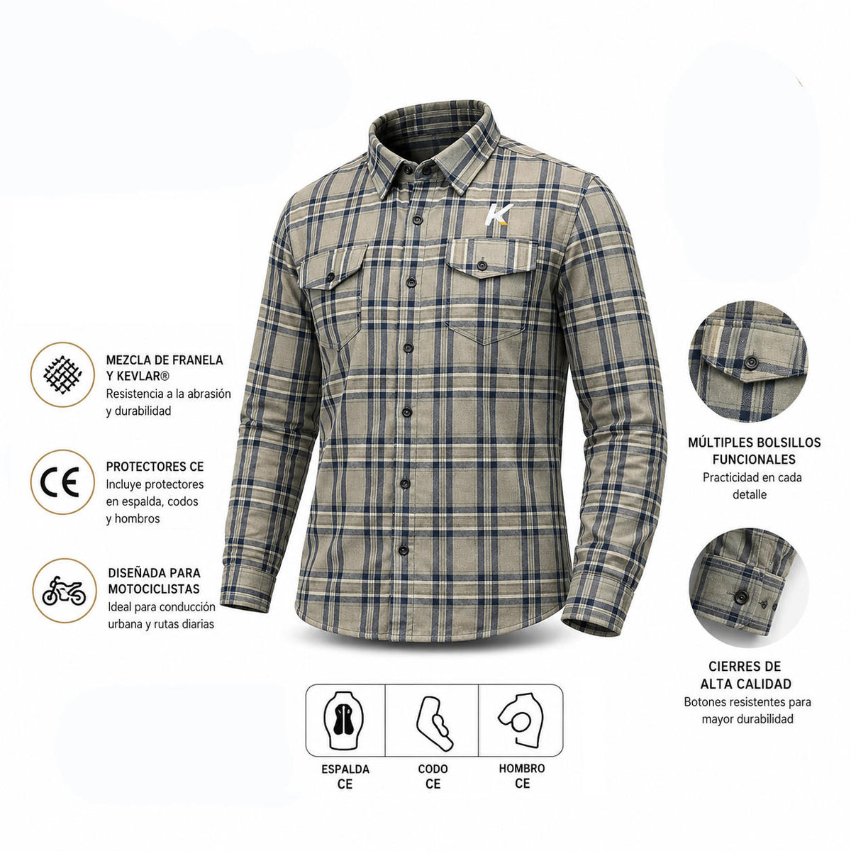 Chaqueta Moto Calle Men Flannel II Beige KMZ