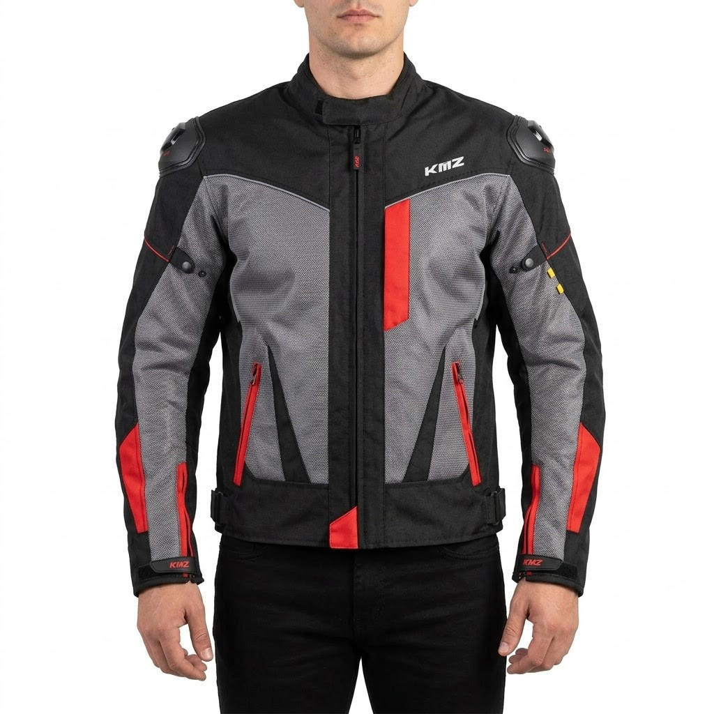 Chaqueta Moto Calle Mesh Gris/Rojo KMZ