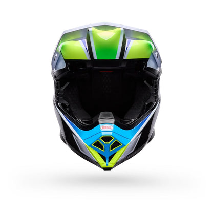 Casco Moto Moto-10 Spherical Grid Blanco/Azul Bell